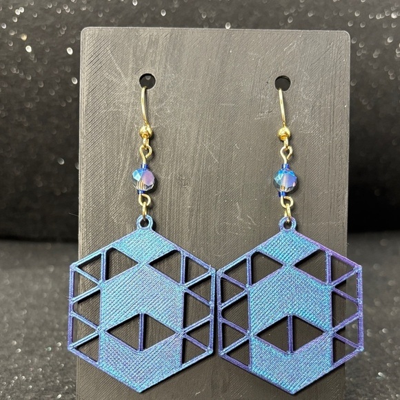 Handmade Jewelry - Geometric Blue and Purple Color Shift Earrings